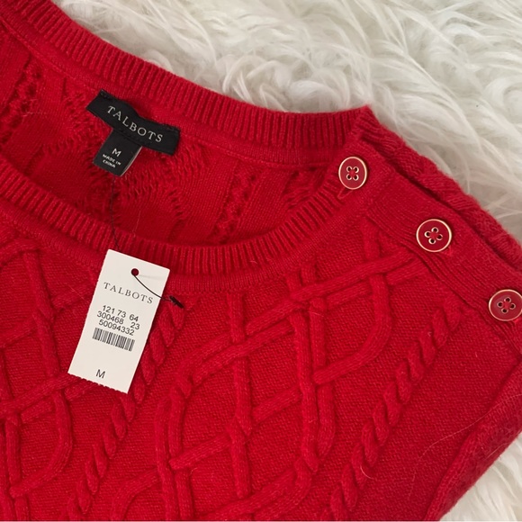 Talbots red cable knit sweater with crewneck & button shoulder Size M ❤️ - Picture 4 of 12